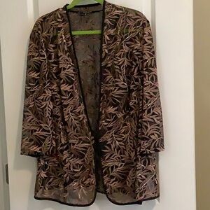 Alex Evenings Black and Brown Velvet Blazer with Floral Pattern